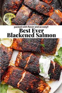 the best ever blackened salmon is served on a white plate