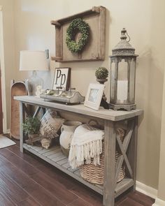 the entryway is decorated with wreaths, lanterns and other things to decorate it