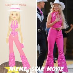 the barbie doll is wearing pink pants and a cowboy's hat with stars on it