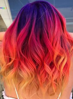 Sunset Hair Color, Sunset Hair, Caring For Colored Hair, Vivid Hair Color, Creative Hair Color, Cute Hair Colors, Hair Color Crazy, Coloured Hair, Multicolored Hair