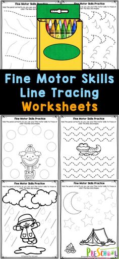 the fine motor skills line tracking worksheets for children to learn how to draw and color