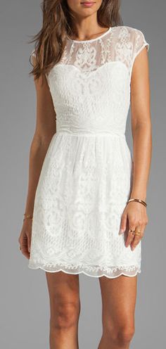 White Lace Dress  I would love it in other colors too! find more women fashion ideas on www.misspool.com Lake Ceremony, Engagement Party Dress, Lace Dress Classy, Getaway Dress, Shower Dress, Dress Rehearsal, Snow Dress, Rehearsal Dinner Dresses, Bridal Shower Dress