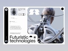 an advertisement for futuristic technologies with a man's head in the center and wires attached to it