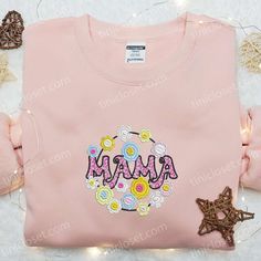 Mama Flowers Embroidered Shirt, Mother's Day Embroidered Hoodie, Best Gift For Mom Casual Pink Sweatshirt With Machine Embroidery, Pink Cotton Sweatshirt With Floral Embroidery, Pink Cotton Sweatshirt With Machine Embroidery, Pink Embroidered Cotton Hoodie, Mother's Day Embroidered Cotton Sweatshirt, Disney Characters Halloween, Floral Embroidered Shirt, Best Gift For Mom, Flowers Embroidered