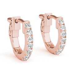 Rose Gold Single Row Diamond Huggie Earrings (.28 ctw) Diamond Huggie Earrings, Diamond Huggies, Diamond Decorations, Diamond Hoop Earrings, Best Diamond, Huggie Hoop Earrings, Single Earring, Gold Hoop, Huggies Earrings