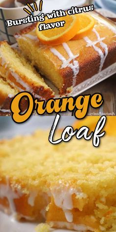 Orange flavored cake soft with a glaze with Pinterest overlay. Simple Sweet Bread Recipe, Orange Loaf Recipe, Orange Cake Easy, Orange Bread Recipe, Orange Loaf, Orange Loaf Cake, Portuguese Sweet Bread, Blueberry Cake Recipes, Orange Cake Recipe