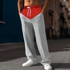 Category:WE-Pants; Season:Spring   Fall; Fabric:Polyester; Gender:Men's; Style:Casual,Fashion; Elasticity:Micro-elastic; Occasion:Sports Outdoor,Daily; Fit Type:Regular Fit; Function:Comfort; Waistline:Mid Waist; Pattern:Color Block; Design:Patchwork,Elastic Waist,Drawstring; Pants Type:Sweatpants,Trousers,Wide Leg Sweatpants; Fly Type:Elasticity; Front page:FF; Listing Date:07/10/2024; Production mode:External procurement; Hips:; Length:; Waist: Stretch Hip Hop Gym Pants, Gray Stretch Bottoms With Drawstring, Stretch Pants With Drawstring For Leisure, Hip Hop Style Stretch Full-length Sweatpants, Sportswear Bottoms With Drawstring For Leisure, Stretch Sports Pants With Drawstring, Casual Cotton Sweatpants With Contrast Color, Solid Color Gym Pants With Drawstring, Gray Drawstring Sports Pants