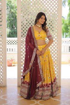 Viscose Fabric Yellow Color Pleasance Lehenga With Jacquard Work Jacquard Lehenga, Haldi Wear, Lehenga Crop Top, Lehenga Choli Wedding, Party Wear Lehenga Choli, Bollywood Lehenga, Wedding Saree Collection, Salwar Dress, Women Painting