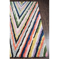 a multicolored area rug on the floor