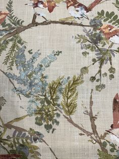 multi-color, cotton, birds, floral, woodland, upholstery, drapery, bedding fabric by the yard Modern French Country Fabric, French Country Fabrics, Ballard Designs Living Room, Framing Fabric, Floral Fabric Prints, Floral Drapes, Bedroom Valances, Fabric Patterns Prints, French Country Fabric