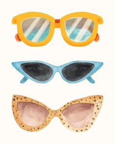 Sunglasses Fashion Print: Perfect for your beach house, dorm room, or area of your home that needs a little fashionable shade! Digital Download: No physical products will be shipped. This listing is for digital download only. When purchasing, please enter your email & what style/color background you would like (if you don't see what you want, let me know. More than happy to work with you to get it just right for your space!). Sunglasses Clip Art, Sunglasses Watercolor, Sunglasses Graphic, Glasses Illustration, Sunglasses Art, Sunglasses Illustration, Clip On Sunglasses, Wearing Glasses, Simple Cartoon