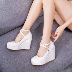 Gender: For WomenStyle: Fashion,KoreanOccasion: Casual,Party/Club,Office/CareerHeel Height: 10.5cmPlatform Height: 3cmSeason: Spring,Summer,Fall/Autumn,WinterPackage Contents: 1 x Shoes (Pair)Please see our size guide as below, you can choose the size according to your foot length and width.If your foot is a little wide and thick, we suggest you choose 1 size larger.Size Guide:28 = foot length 18.5-19cm (Foot width=6.5-7cm)29 = foot length 19-19.5cm (Foot width=7cm)30 = foot length 19.5-20cm (Fo White Platform Wedge Sandals With Round Toe, White Pointed Toe Synthetic Wedge Sandals, White Synthetic Pointed Toe Wedge Sandals, White Synthetic Wedge Sandals With Pointed Toe, White Pointed Toe Wedge Sandals For Spring, White Wedge Sandals With Heel Strap And Round Toe, White Wedge Heels With Heel Strap, White Wedge Sandals With 4-inch Heel, White Wedge Sandals With 4-inch Heel Round Toe