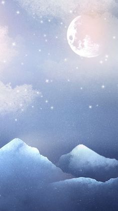 Winter full moon mobile wallpaper, blue watercolor sky background | free image by rawpixel.com / Wan