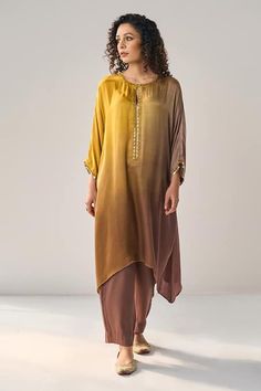 Asymmetric Kurta, Mustard Fashion, Silk Kurti Designs, Cotton Jackets Women, Coord Sets, Sets Outfit, Silk Kurti, Simple Kurti Designs, Pakistani Fashion Casual