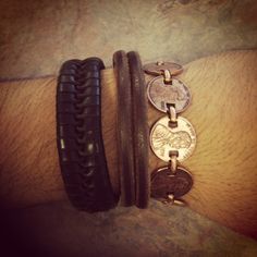 men accessories Penny Bracelet, Bracelet Combo, Bracelets Leather, Wrist Accessories, Fashion 2015, Foreign Countries, Bad Idea, Leather Bracelets, Mens Accessories Fashion