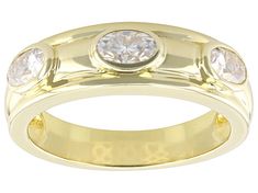 Moissanite Fire® .78ctw diamond equivalent weight oval 14k yellow gold over sterling silver ring. Measures approximately 1/4" L x 1/8" W and is not sizeable. Actual moissanite weight is .69ctw. Gold Three Stone Oval Rings, Gold Oval Cubic Zirconia Diamond Ring, Gold Oval Three Stone Rings, Gold Oval Three-stone Diamond Ring, Silver Band Ring, Silver Band, Band Rings, Sterling Silver Rings, Silver Rings