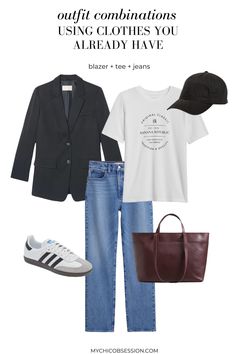 9 Easy Outfit Combinations You Already Have in Your Wardrobe - MY CHIC OBSESSION Easy Jeans Outfit, Casual Early Fall Outfits, 2025 Wardrobe, White Samba, My Chic Obsession, Late Summer Outfits, Sneaker Outfits, Mommy Outfits, Capsule Wardrobe Outfits