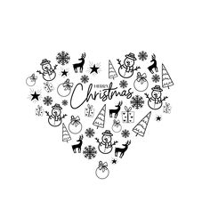 a black and white heart with christmas decorations