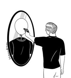 a man is looking at himself in the mirror