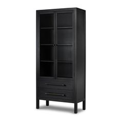 Laker Cabinet Black Oak Angled View Four Hands Four Hands Furniture, Copper Top Table, Black Storage, Iron Hardware, Tall Cabinet, Glass Front Door, Buffet Cabinet, Coffee Table To Dining Table, Modern Storage