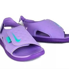 Atomic Violet/Hyper Grape. Velcro And Adjustable. Size 9 And 11 Do Not Have Tags. Plz See Pics And Bundle To Save. I Average 1 Day Shipping And You Will Get Amazing Customer Service From A 5 Star Poshmark Ambassador. Nike Slide Sandals, Nike Jordan 1 Mid, Nike Sandals, Nike Slides, Juicy Couture Charms, Swim Shoes, Nikes Girl, Nike Air Huarache, Air Huarache