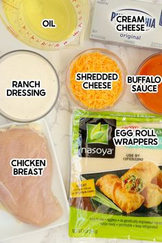 the ingredients for chicken wraps are shown here