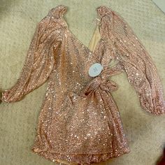 Brand New Rose Gold Sequin Romper Summer Party Long Sleeve Jumpsuits And Rompers, Summer Party Jumpsuits And Rompers With Long Sleeves, Long Sleeve Jumpsuits And Rompers For Summer Wedding, Glamorous Spring Party Jumpsuits And Rompers, Elegant Pink Jumpsuit For Party, Glamorous Spring Wedding Jumpsuit Or Romper, Spring Wedding Long Sleeve Jumpsuits And Rompers, Chic Long Sleeve Jumpsuits And Rompers For Holiday, Fitted Jumpsuits And Rompers For Dinner