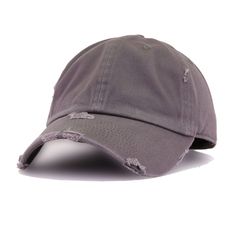 Grey will always be in style. This darker shade of grey makes it easy to wear, whatever outfit you have on. Made from durable cotton with pinpoint distressing to give it a vintage flair, which we highly recommend in the dad hat style. We’ve searched high and low for the best premium basics in the country and this is it. High in quality at the right price. This dad hat sacrifices nothing. A favorite at Hat Heaven headquarters for a myriad of reasons, we can’t sing enough praises about these dad h Fem Outfits, Swag Hats, Torn Fabric, Atlanta Braves World Series, Hat Aesthetic, Helmet Hat, Grey Hat, World Baseball Classic, Black Crown