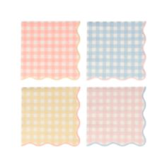 four different colored napkins with gingham checkers on the sides and one in blue