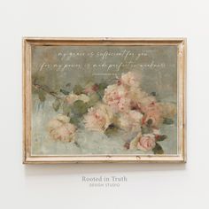 a painting hanging on the wall with a quote above it