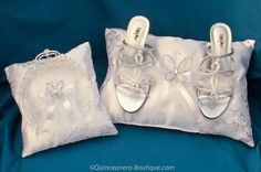 Butterfly Ceremony Pillow Set Sweet 16 Shoes, Butterfly Sweet 16, Cinderella Sweet 16, Quinceanera Shoes, Quinceanera Crown, Champagne Toasting Flutes, Bridal Boxes, Princess Bridal, Butterfly Pillow