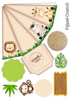 an animal themed paper craft kit with monkey, giraffe and zebras on it