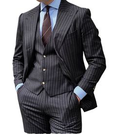 #ad Find ideas and inspiration for Mens 3Pcs Suit Striped Wedding Workwear Tuxedo Blazer+Pants+Vest 42r 44r 46r 48r, Fashion Mens Suits Blazers Grey Mens Suit, Grey 3 Piece Suit, Striped Wedding, Man Blazer, Groom Tuxedo, Stylish Suit, Tuxedo Blazer, Groomsmen Suits, Tuxedo Wedding