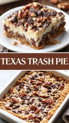 two plates with desserts on them and the words texas trash pie