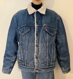 Levi's-70's/80's Vintage, Type 3, Trucker, Sherpa/Quilted Lined, 527, Blue, Button Up, Denim Jacket. Size-46R/XL (Please see measurements) Measures: Shoulders-20", Chest-46", Length-25", Sleeve-25" Condition-Excellent Denim Sherpa Jacket, Trucker Jacket Men, Vintage Levis Denim Jacket, Sherpa Lined Denim Jacket, Sherpa Lined Jacket, Hooded Flannel, Lined Denim Jacket, Heavy Jacket, Western Jacket