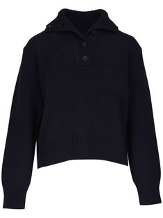 navy blue cashmere knitted construction short front button fastening drop shoulder long sleeves ribbed cuffs and hem straight hem Wardrobe Edit, Yoko London, Nili Lotan, Exclusive Fashion, Ski Wear, Lady Dior, Cashmere Sweater, Blue Sweaters, Cashmere Sweaters