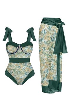 Women's 3 Pieces Swimsuit with Cover up Beach Skirt Summer Beach Swimsuits Bathing Suit One Piece Swimwear. Swimwear Skirt, Swimsuit With Cover Up, Bathing Suits One Piece, Halter Swimwear, Suit Pattern, Beach Skirt, 2 Piece Swimsuits, Scarf Set, Green Skirt