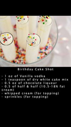 birthday cake shots in a glass bowl with sprinkles