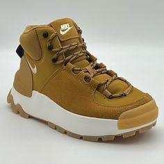 Product: Nike City Classic Boots Wheat Brown Style: Dq5601-710 Us Women's Size 6 Condition: New Without Box Brown Mid-top Boots With Cushioned Footbed, Brown Low-top Boots With Laces, Sporty Brown Boots With Textured Sole, Brown Lace-up High-top Sneakers With Vibram Sole, Nike Boots With Branded Insole And Round Toe, Beige Synthetic High-top Sneakers With Round Toe, Brown High-top Sneakers With Round Toe For Walking, Casual Ankle Boot Sneakers In Synthetic Material, Casual Ankle Boot Sneakers In Synthetic