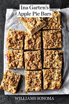 an image of apple pie bars on a sheet of paper with the title ina garden's apple pie bars