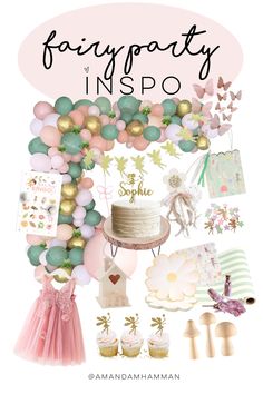 the cover of fairy party inspo by amanda mammaman, with balloons and other items