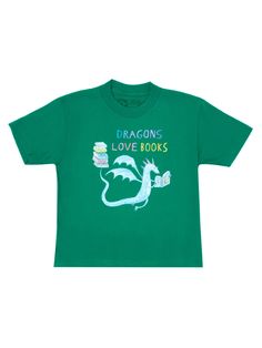 a green t - shirt with the words dragon's love books on it