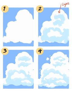 how to draw clouds in the sky with step by step instructions for kids and beginners