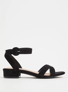 Black Faux Suede Ankle Strap Low Block Heel (WW) , BLACK Low Block Heel Sandal, Strappy Block Heel Sandals, Strappy Block Heels, Ankle Strap Block Heel, Unique Fits, Wide Width Shoes, Suede Belt, Flatform Sandals, Suede Block Heels