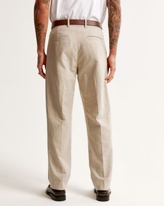 Our BDG classic suit pants in our linen-blend fabric, featuring front pleat details. Tailored loose fit through the leg with a slight taper, featuring a shorter inseam designed to hit at the ankle and give a cleaner visual. For a standard visual, choose a longer inseam. Beige Texture, Suit Pant, Mens Linen, Classic Suit, Suit Pants, Abercrombie Fitch, Linen Blend, Mens Pants, Loose Fitting