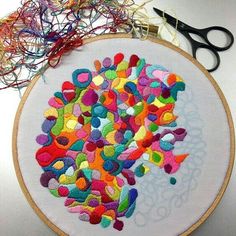 a cross stitch pattern with scissors and thread