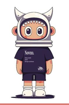 a cartoon character wearing a helmet with horns on it's head and the words nowno