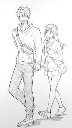 a drawing of two people standing next to each other