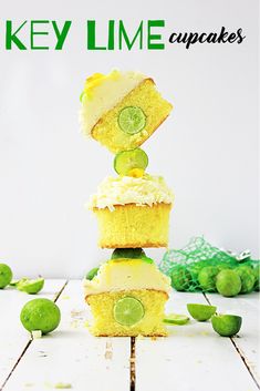 key lime cupcakes stacked on top of each other