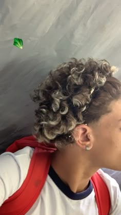 Frosted Tips Hair Men Curly, Curly Hair Highlights Men, Taper Fade Curly Hair, Curly Hair Fade, Blonde Highlights On Dark Hair, Dyed Curly Hair, Highlights Curly Hair, Men Haircut Curly Hair